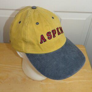 Vintage Aspen Colorado Strapback Hat Adult One Size Wide Brim Yellow/Blue/Red 10